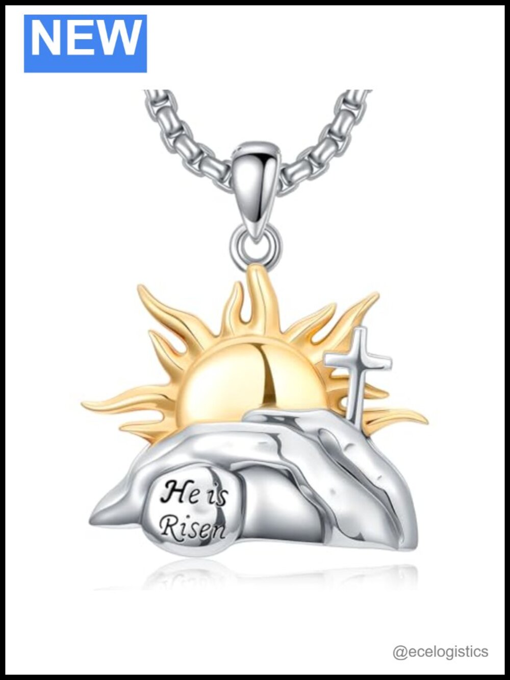 Sterling Silver Empty Tomb Necklace Sun Cross Pendant Resurrection